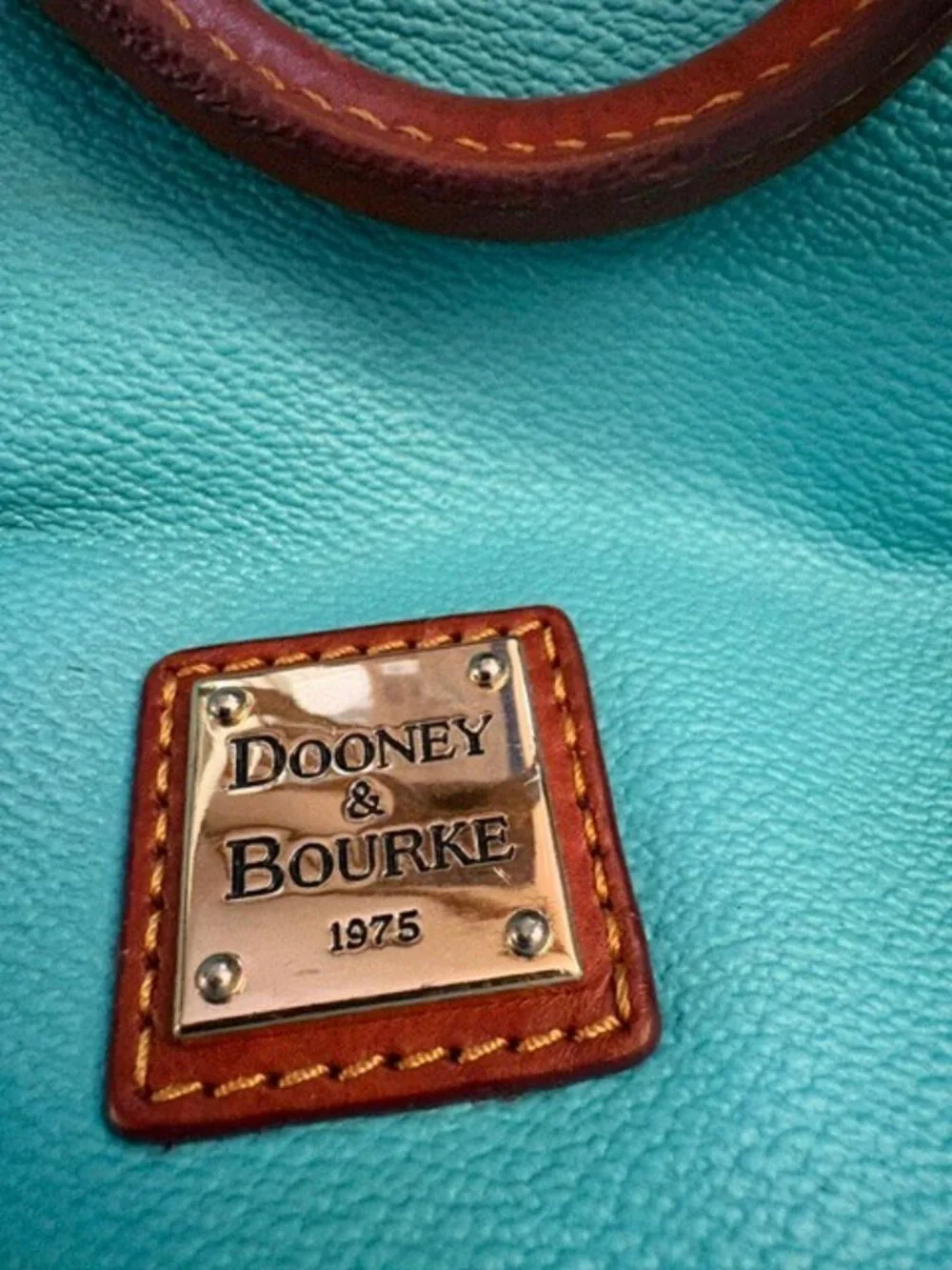 Dooney & Bourke Pebble Green Solid Satchel Top Handle Zip, Brown Trim Gold
